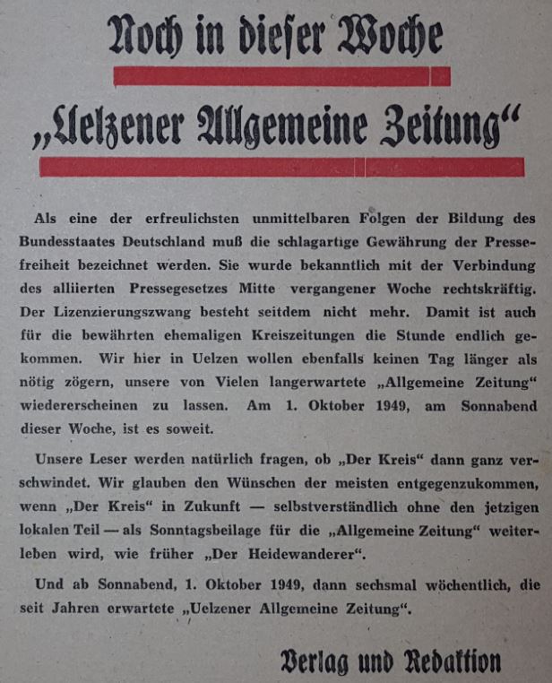 Allgemeine Zeitung Uelzen 1949